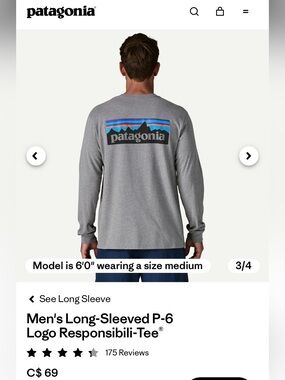 Patagonia Long-Sleeved P-6 Logo Responsibili-Tee shirt, medium